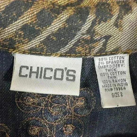 Chico’s Fashion Floral Retro Rhinestone Women Jean Jacket Size Medium Chico’s 2 - Picture 2 of 14